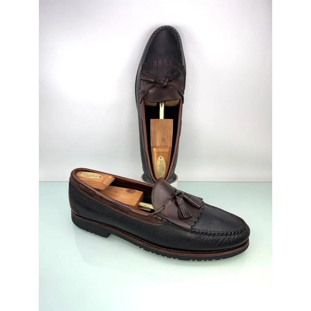 Allen Edmonds Nashua Tassel Loafers Brown Black Kiltie Pebbled‎ Leather Men 13B